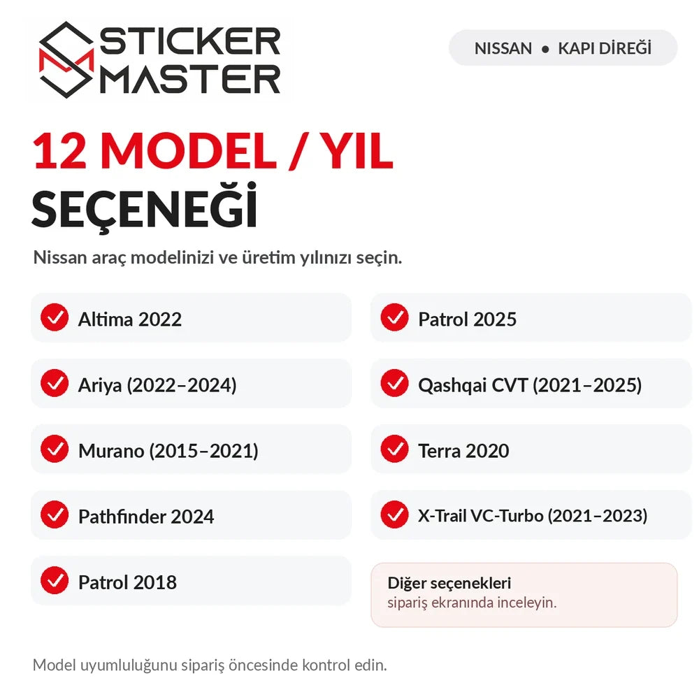 Nissan kapı direği sticker, Altima Ariya Murano Pathfinder Patrol Qashqai Terra X-Trail modelleri