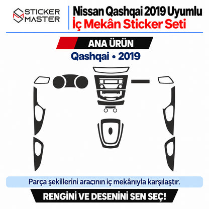 Nissan Qashqai 2019 uyumlu SM5 V3 iç mekân kaplama sticker seti ve kesim şeması