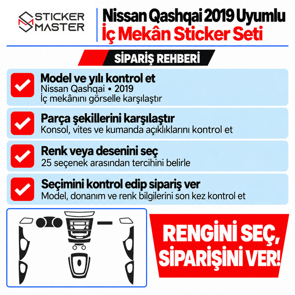 Nissan Qashqai 2019 iç mekân kaplama seti sipariş öncesi uyumluluk kontrol rehberi
