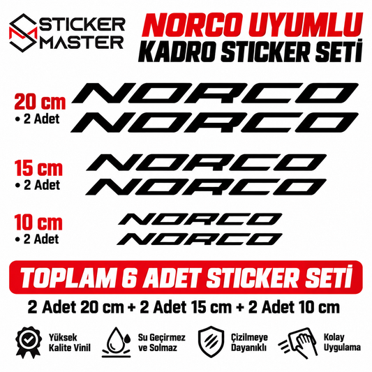 Norco uyumlu bisiklet kadro sticker seti - 6 parça
