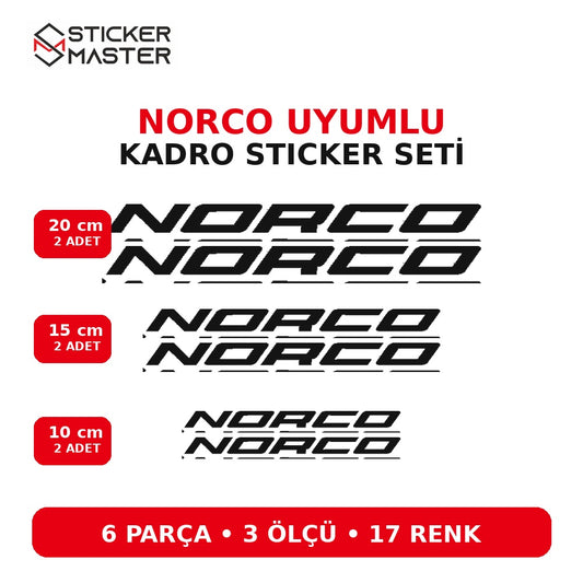Norco uyumlu bisiklet kadro sticker seti - 6 parça, 3 ölçü, 17 renk