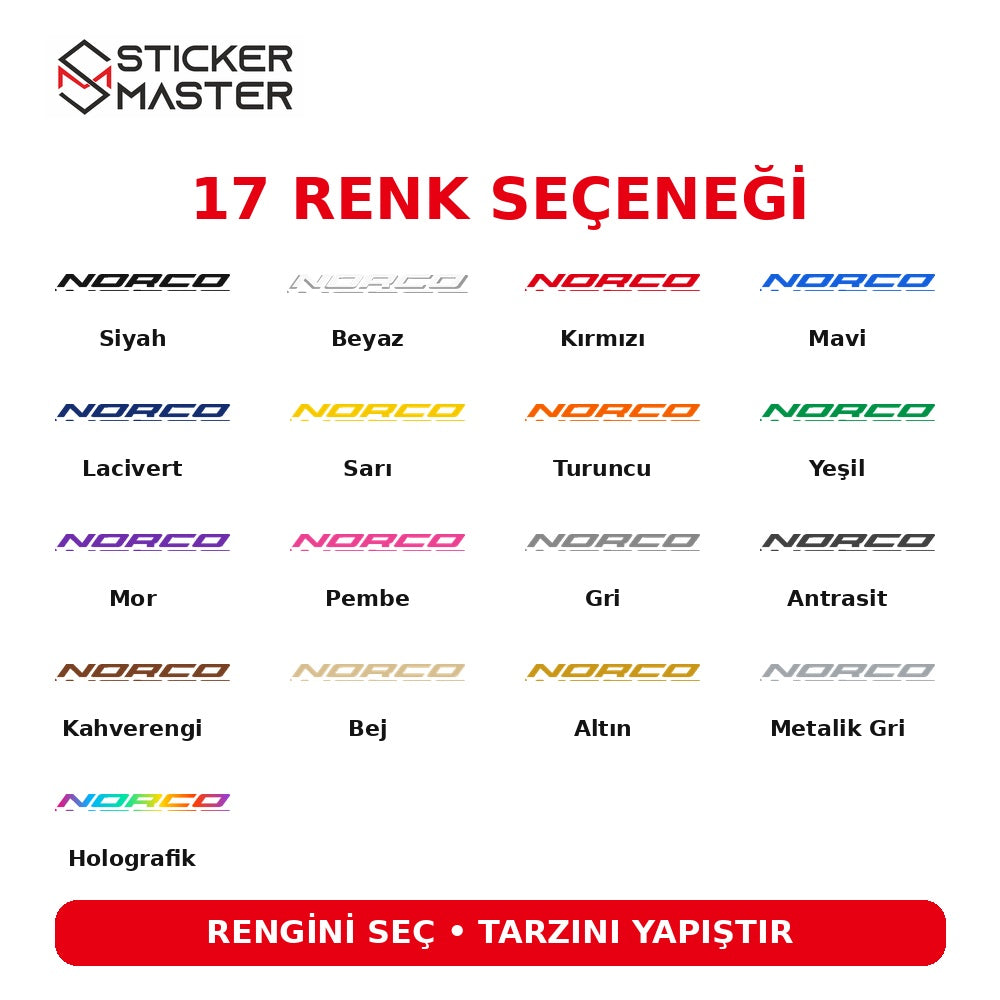 Norco bisiklet sticker seti - 17 renk seçeneği