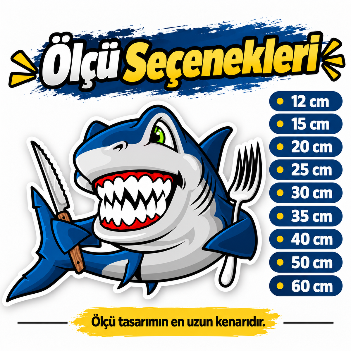 Jaws Köpek Balığı Sticker ölçü seçenekleri 12 15 20 25 30 35 40 50 60 cm
