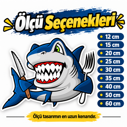 Jaws Köpek Balığı Sticker ölçü seçenekleri 12 15 20 25 30 35 40 50 60 cm