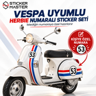 Vespa Uyumlu Kişiye Özel Numaralı Fransız Stil Sticker Seti | 3 Parça