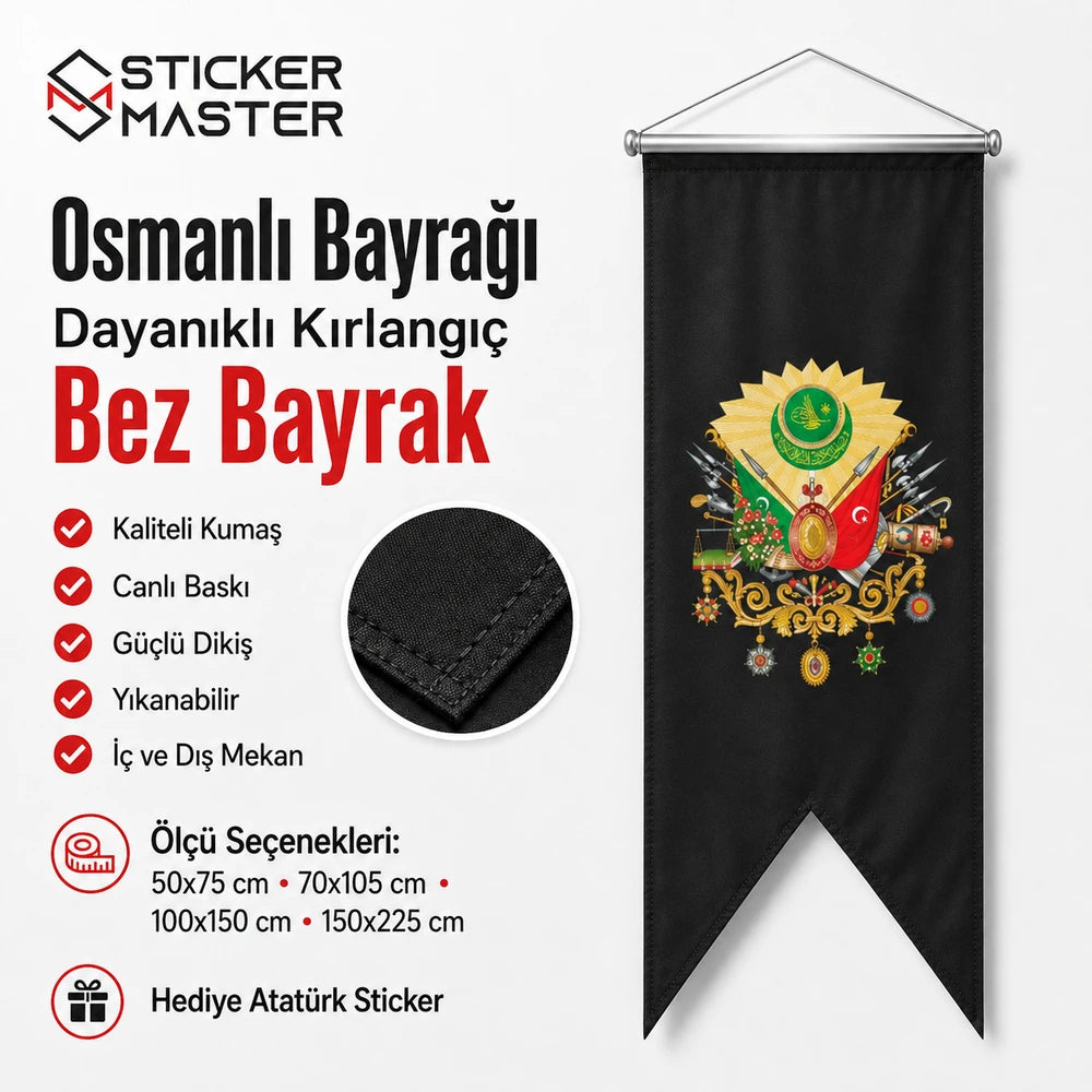 Osmanli Bayragi Dayanikli Kirlangic Bez Bayrak | Hediye Ataturk Sticker