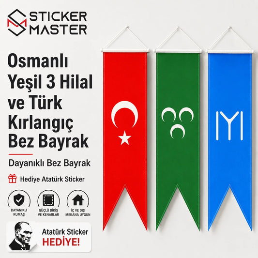 Osmanli Yesil 3 Hilal ve Turk Kirlangic Bez Bayrak