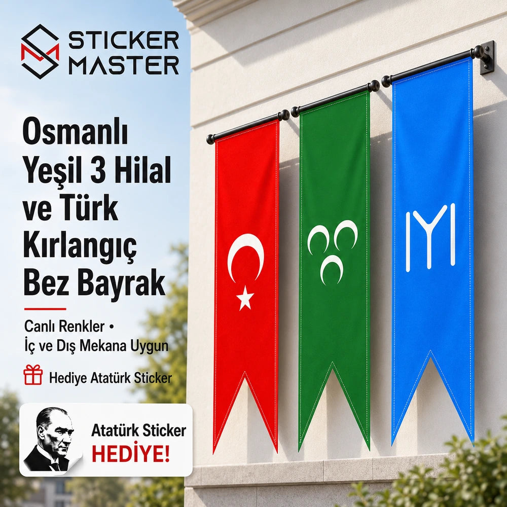 Osmanli Yesil 3 Hilal ve Turk Kirlangic Bez Bayrak