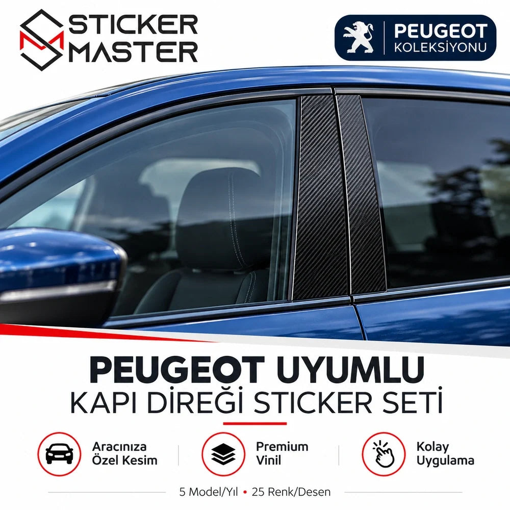 Peugeot uyumlu kapı direği sticker seti B sütunu ana ürün görseli