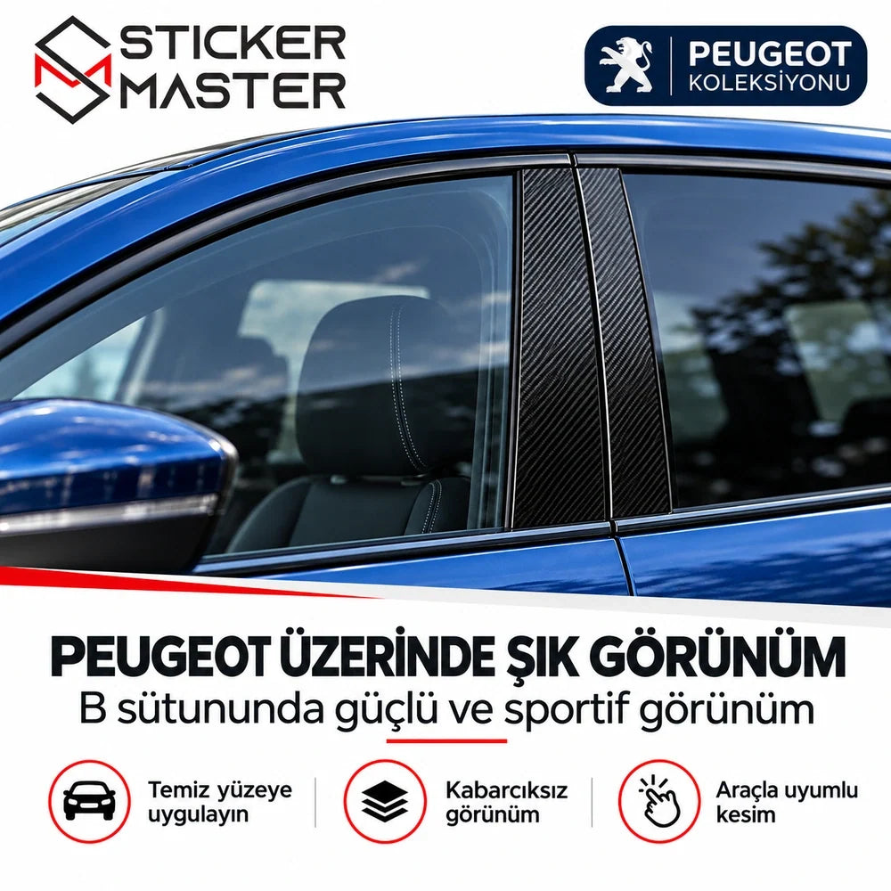 Peugeot uyumlu kapı direği sticker seti araçta B sütunu uygulaması