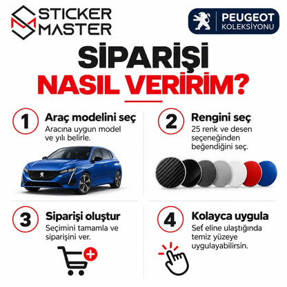 Peugeot B sütunu sticker sipariş rehberi araç modeli ve renk desen seçimi