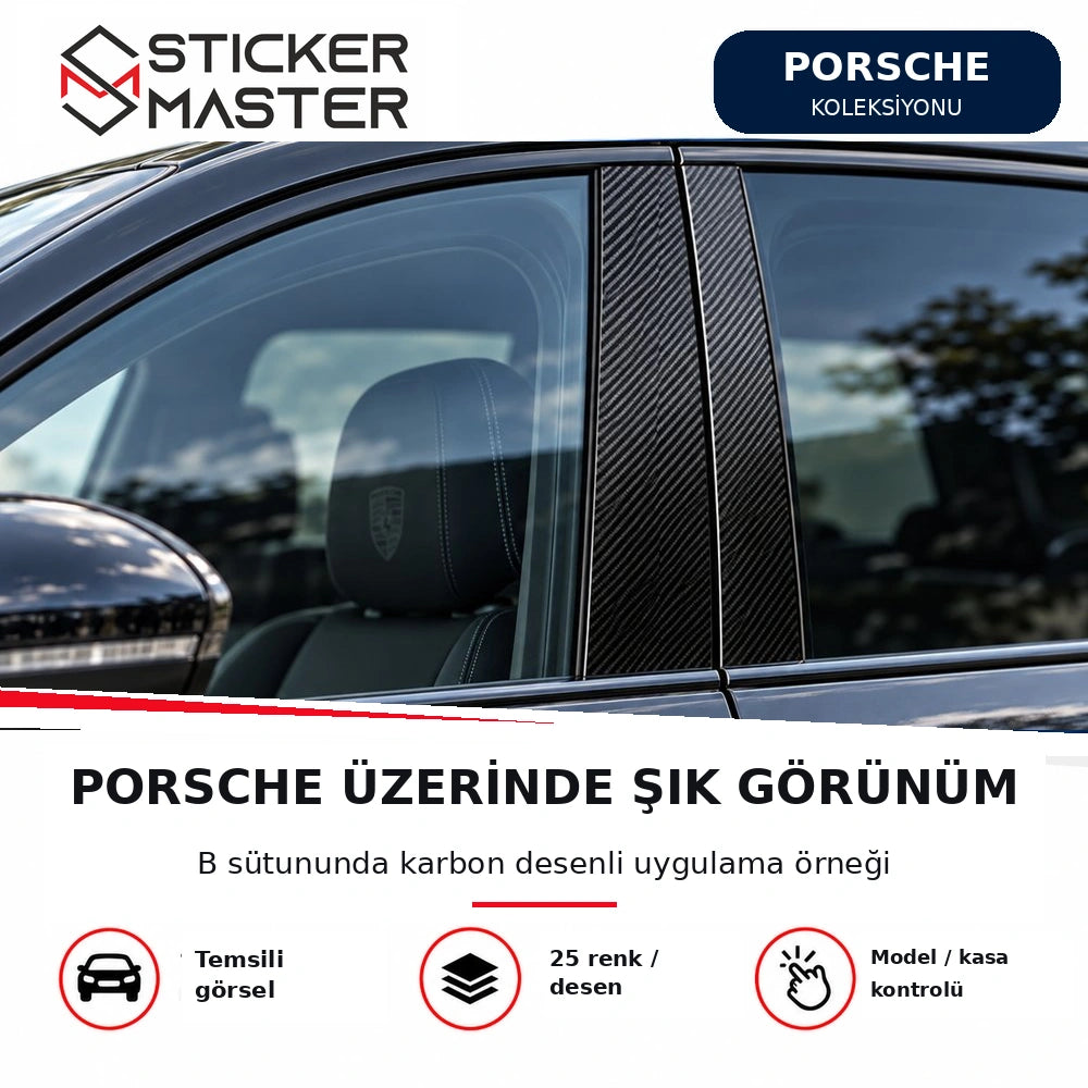 Porsche kapı direği sticker araç üzerinde temsili B sütunu uygulaması