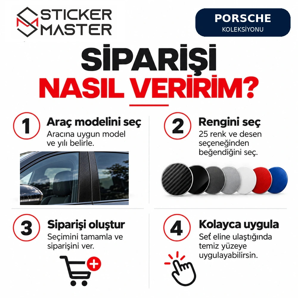 Porsche kapı direği sticker sipariş rehberi model yılı ve renk/desen seçimi