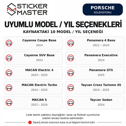 Porsche Cayenne Macan Panamera Taycan için 10 kaynak model/yıl seçeneği