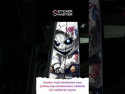 Araç B Sütun Sticker Seti (2 Adet) | Punk Kuru Kafa Desenli (Universal)