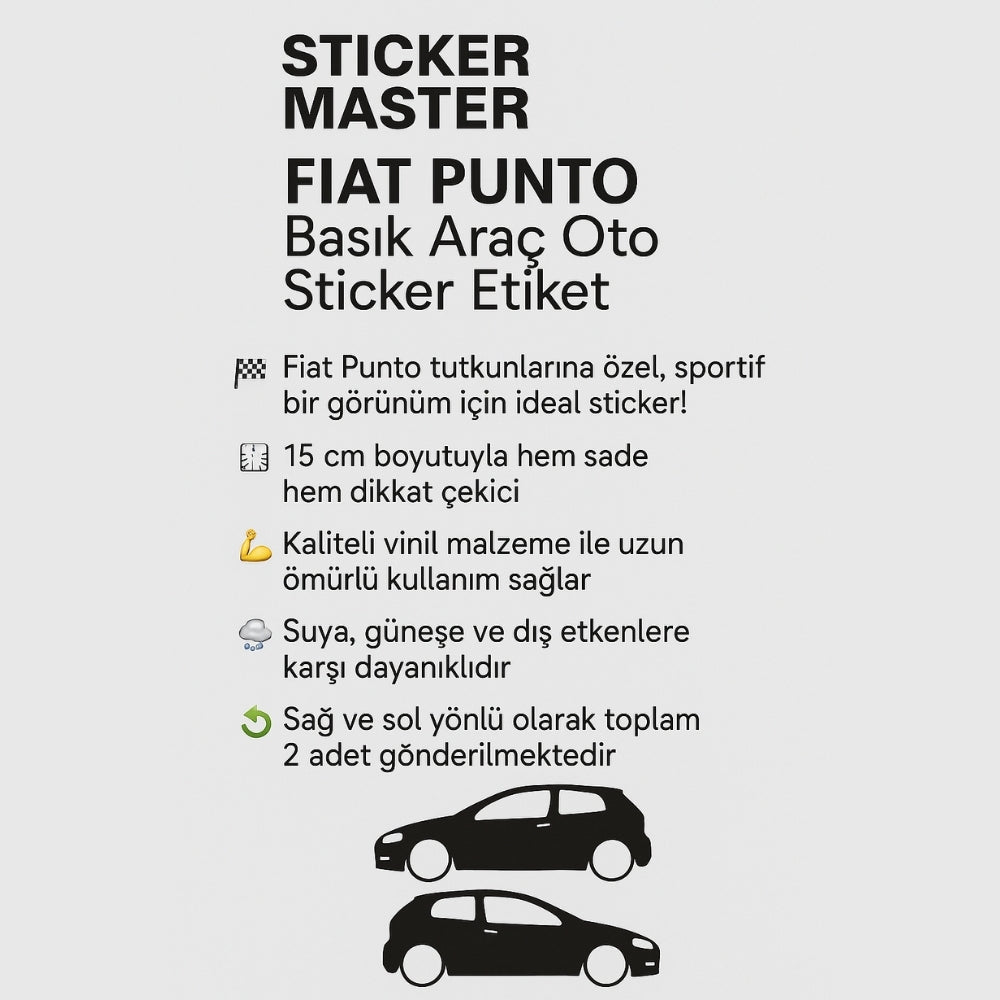 Sticker Master Fiat Punto Basık Araç Oto Sticker Etiket - Sağ ve Sol - 15 Cm