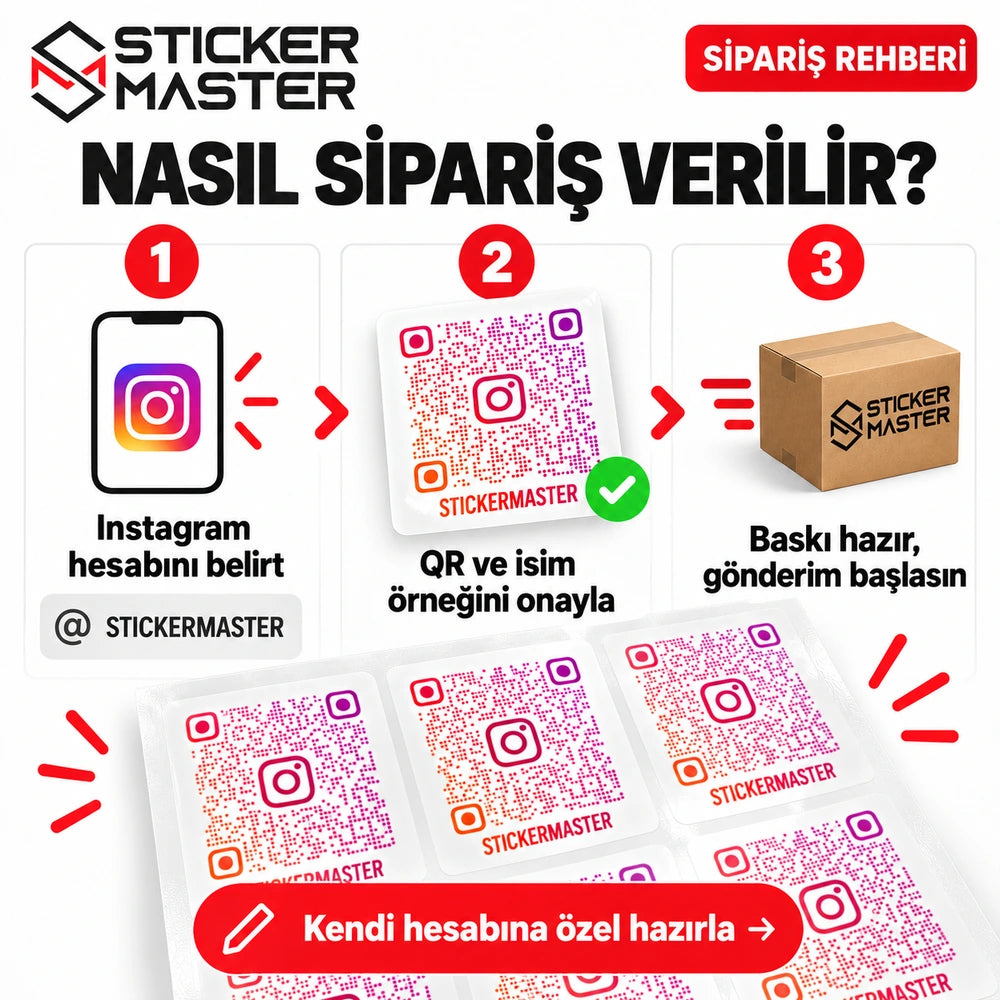 QR Instagram Sticker 7 Parça Set | Instagram kullanıcı adı ile kişiselleştirme sipariş rehberi