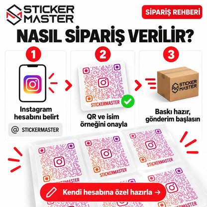QR Instagram Sticker 7 Parça Set | Instagram kullanıcı adı ile kişiselleştirme sipariş rehberi