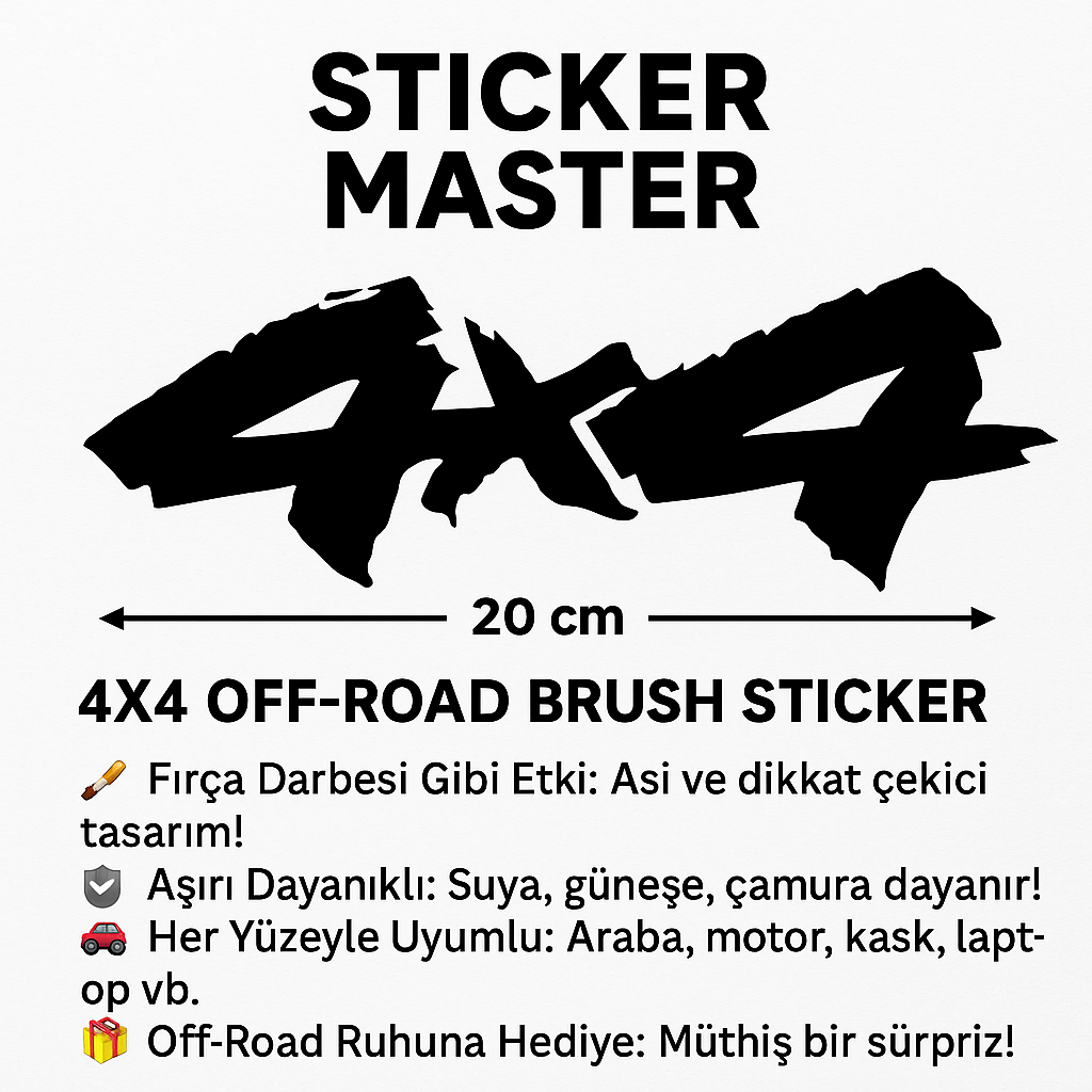 Sticker Master 4 x 4 Jeep Off Road Sticker Motor, Kask, Laptop, Araba, Oto Araç İçin Dayanıklı Etiket Decal 20 Cm