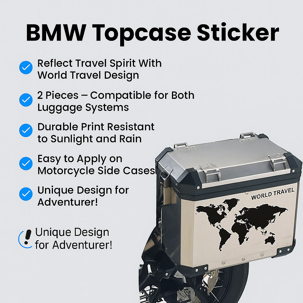 Sticker Master BMW Çanta Sticker - Dünya Haritası Tasarımı (2 Adet, Sağ ve Sol)