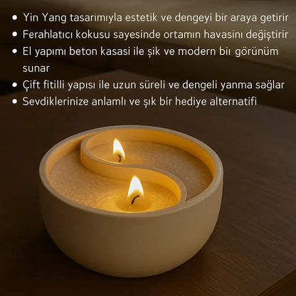 Ying Yang Dekoratif Çift Fitilli İnci Tozlu Dekoratif Beton Mumluk, Modern Tasarım Sticker Master