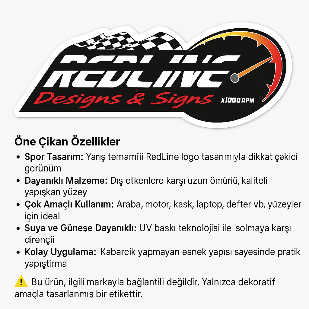 Sticker Master RedLine Sticker - Araba, Laptop, Kask, Motor İçin Spor Tasarım Etiket (15 cm)