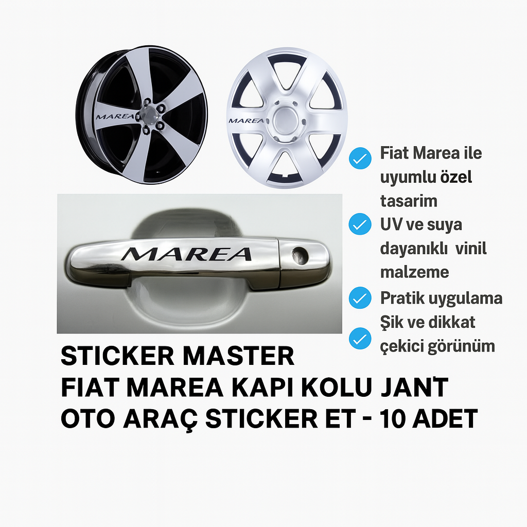 Sticker Master Fiat Marea Kapı Kolu Jant Oto Araç Sticker Etiket - 10 Adet