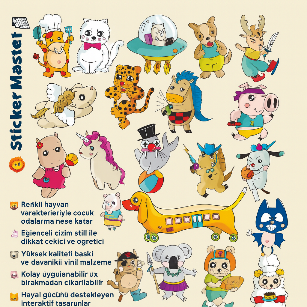 Sticker Master Hayvanlar Çocuk Odası Sticker | Renkli ve Eğlenceli Karakterler