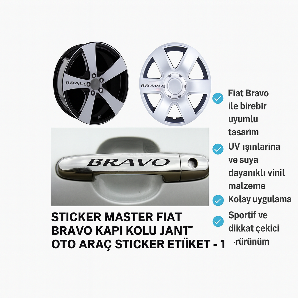 Sticker Master Fiat Bravo Kapı Kolu Jant Oto Araç Sticker Etiket - 10 Adet
