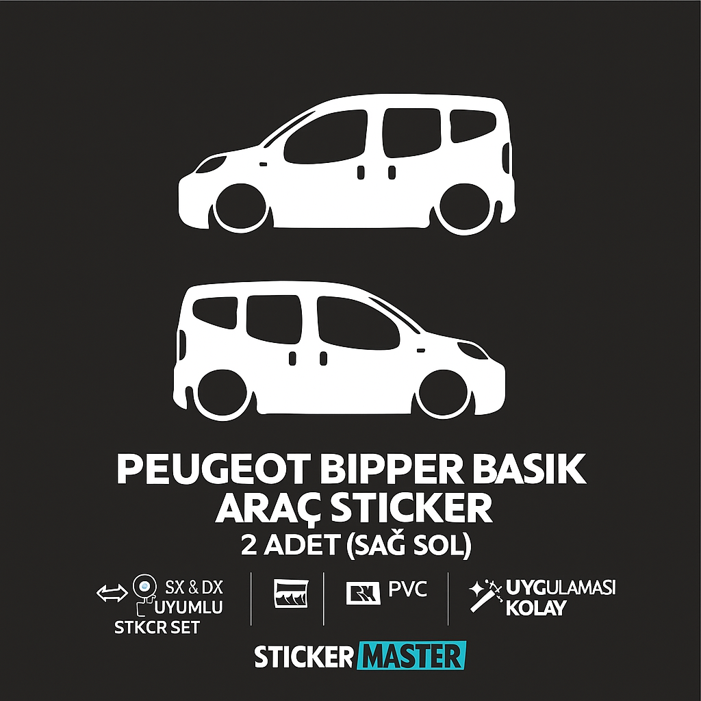 Sticker Master Peugeot Bipper Basık Araç Sticker - 2 Adet (Sağ & Sol) 15 cm