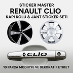 Sticker Master Renault Clio Kapı Kolu & Jant Sticker Seti - Araba Modifiye ve Dekoratif Etiket (10 Adet)