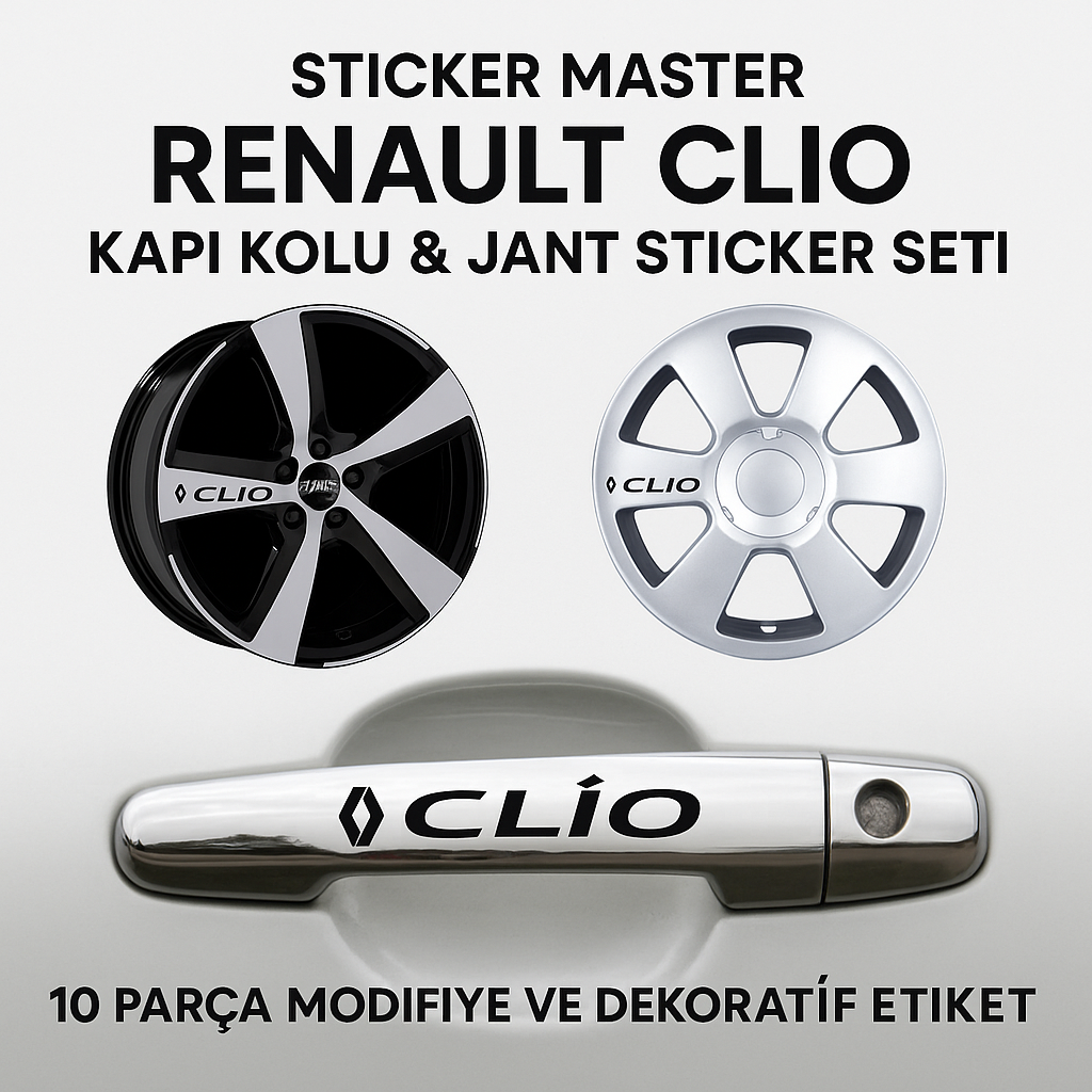 Sticker Master Renault Clio Kapı Kolu & Jant Sticker Seti - Araba Modifiye ve Dekoratif Etiket (10 Adet)