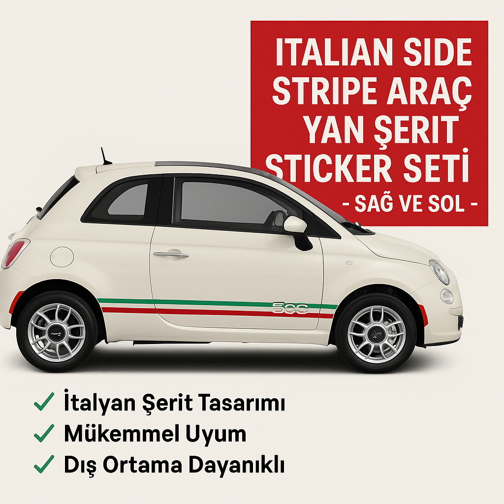 Sticker Master Fiat 500 Italian Side Stripe Araç Yan Şerit Sticker Seti - Sağ ve Sol