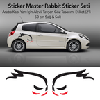 Sticker Master Rabbit Sticker Seti - Araba Kapı Yanı İçin 2’li Alevli Tavşan Göz Tasarımı Etiket (60 cm - Sağ & Sol)