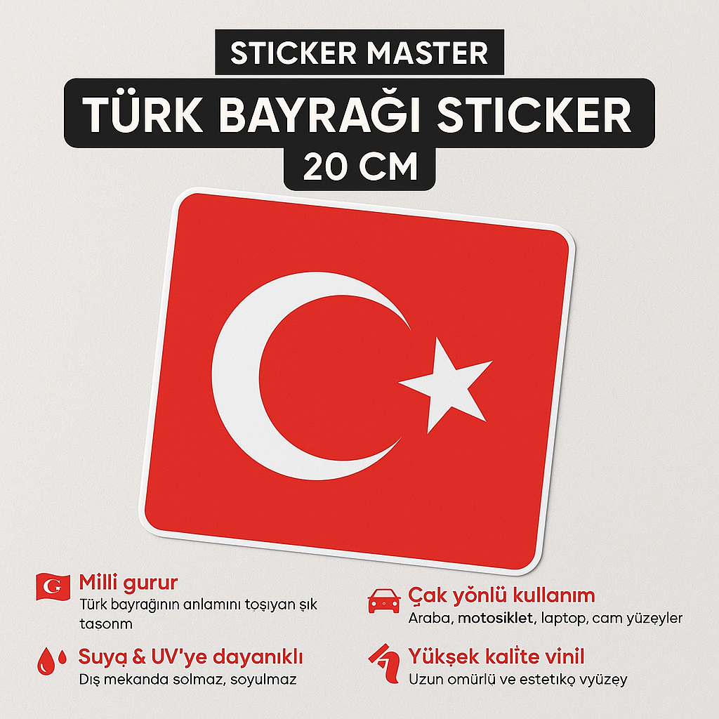 Sticker Master Türk Bayrağı Sticker 20 Cm – Gururla Dalgalansın!
