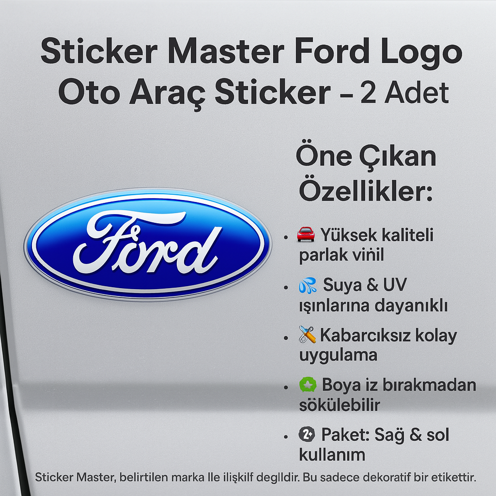 Sticker Master Ford Logo Oto Araç Sticker – 2 Adet | Suya & UV Dayanıklı Parlak Vinil Etiket