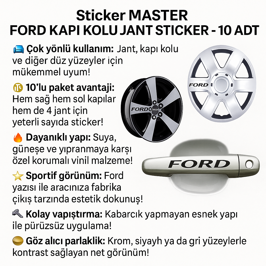 Sticker Master Ford Kapı Kolu Jant Sticker - 10 Adet