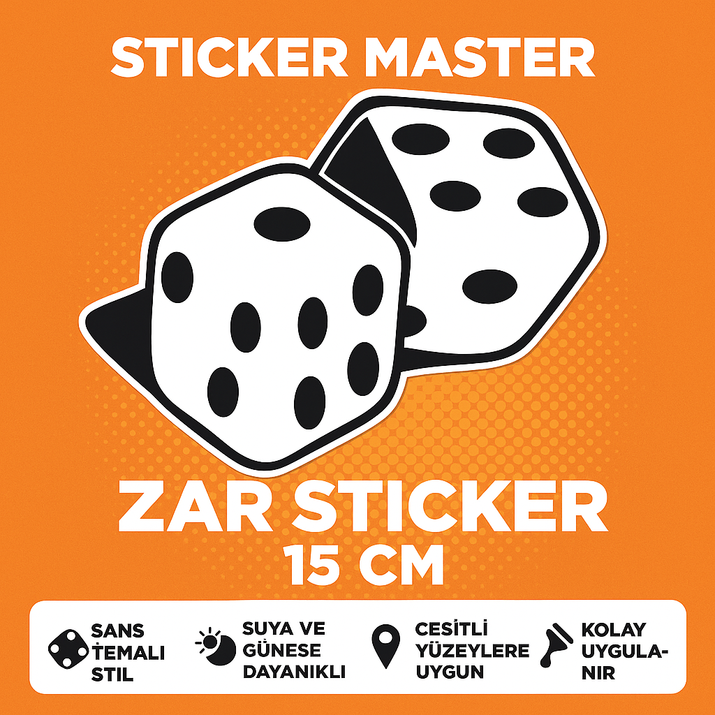 Sticker Master Zar Sticker – 15 cm Şans Temalı Vinil Etiket