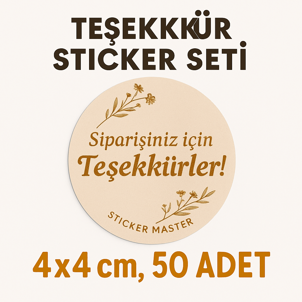 Sticker Master Siparişiniz İçin Teşekkürler Sticker Seti – 4x4 cm, 50 Adet Zarif Dokunuş!