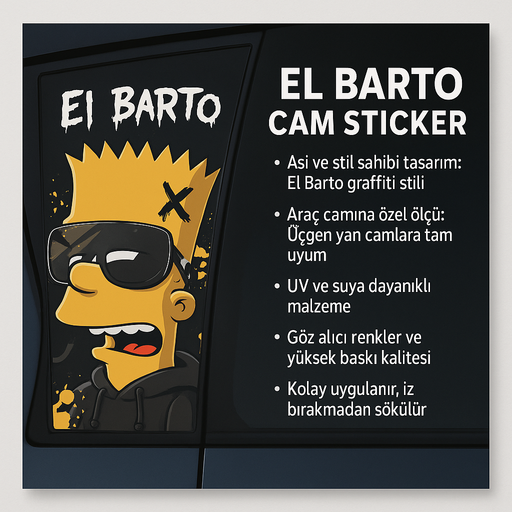 Sticker Master El Barto Cam Sticker – Bart Simpson Temalı Araba Yan Cam Etiketi