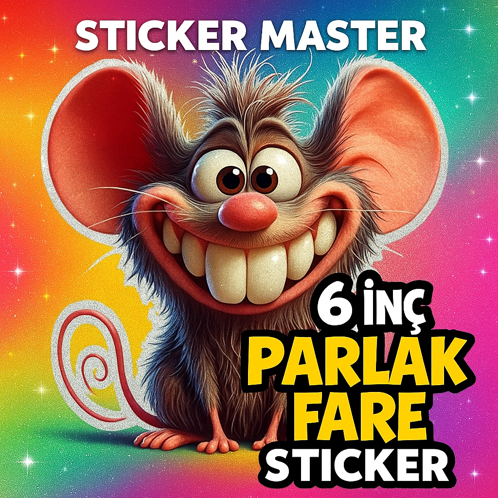 Sticker Master Karikatür Fare Sticker - 6 inç - 15 Cm | Laptop, Araç, Cam, Kupa ve Yüzeyler İçin