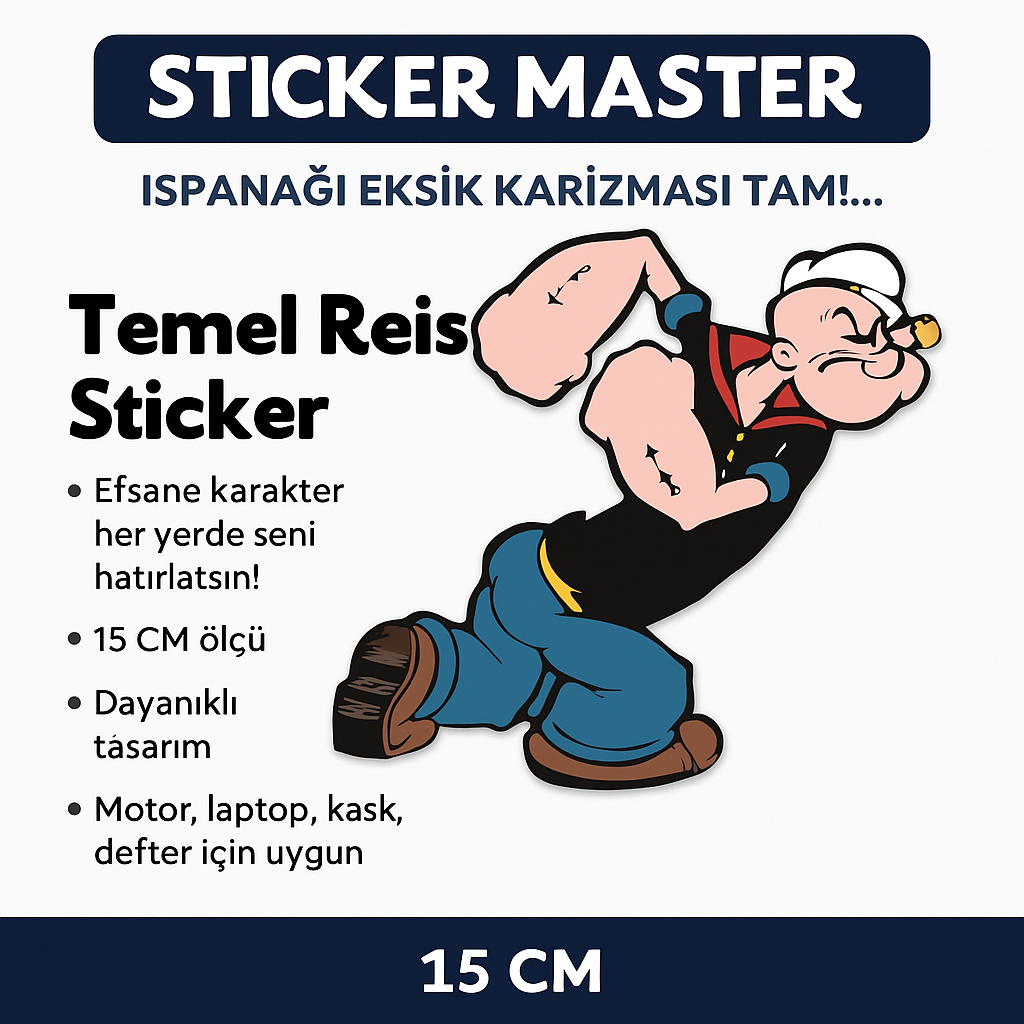 Sticker Master Temel Reis Sticker – Motor, Laptop, Kask, Araba İçin Dayanıklı Etiket 15 Cm
