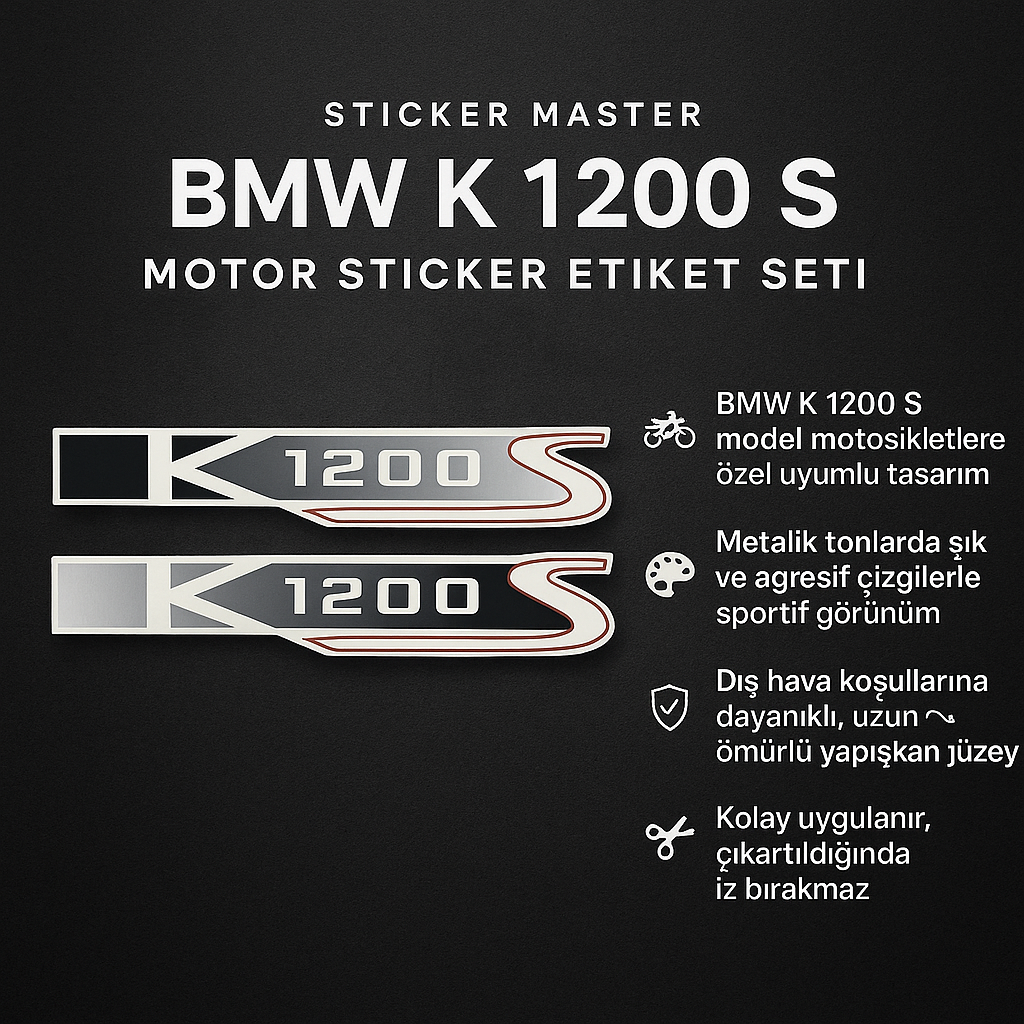 Sticker Master BMW K 1200 S Motor Sticker Etiket Seti – 2 Parça Özel Tasarım