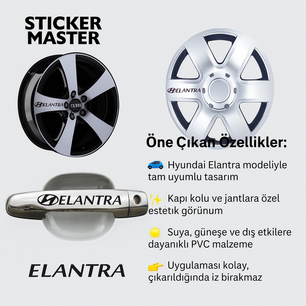 Sticker Master Hyundai Elantra Kapı Kolu ve Jant Sticker Seti – 10 Adet