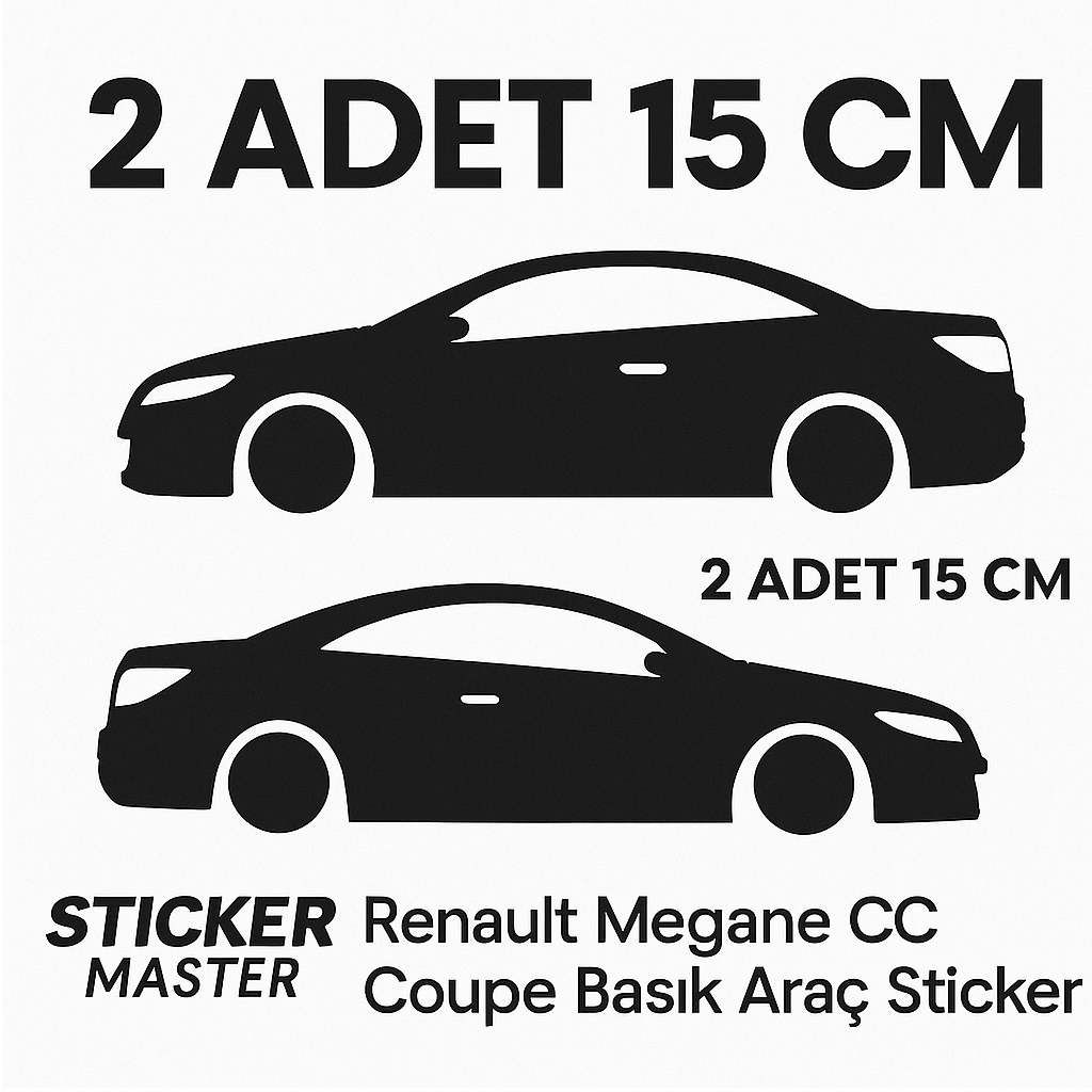 Sticker Master Renault Megane CC Coupe Basık Araç Siluet Sticker – 2 Adet 15 cm Dayanıklı Vinil