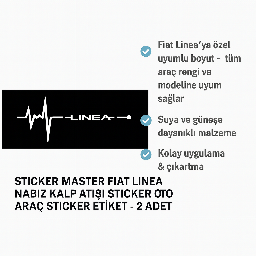 Sticker Master Fiat Linea Nabız Kalp Atışı Sticker Oto Araç Sticker Etiket - 2 Adet 18x6 Cm
