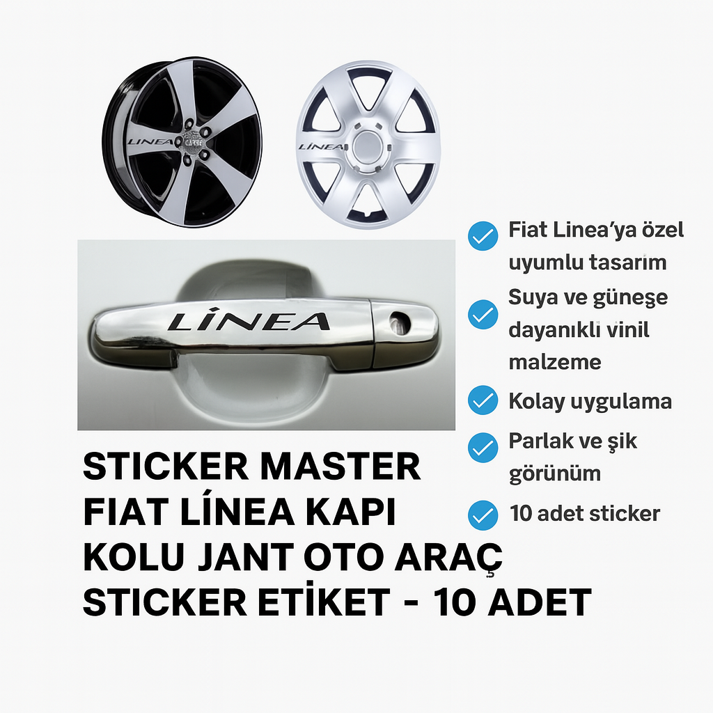 Sticker Master Fiat Linea Kapı Kolu Jant Oto Araç Sticker Etiket - 10 Adet