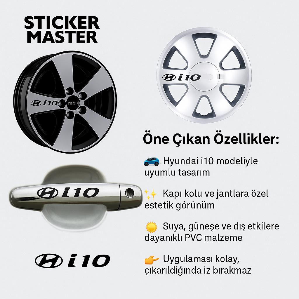 Sticker Master Hyundai İ10 Kapı Kolu ve Jant Sticker Seti – 10 Adet