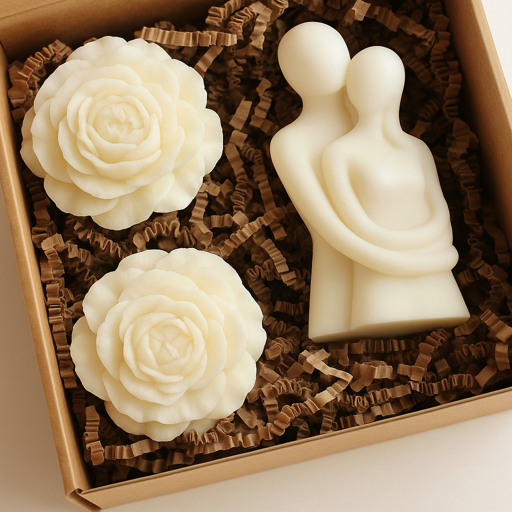 Sticker Master Home Kokulu Sarılan Sevgili Mum & Gül Mum Seti – Romantik ve Dekoratif Mum Seti