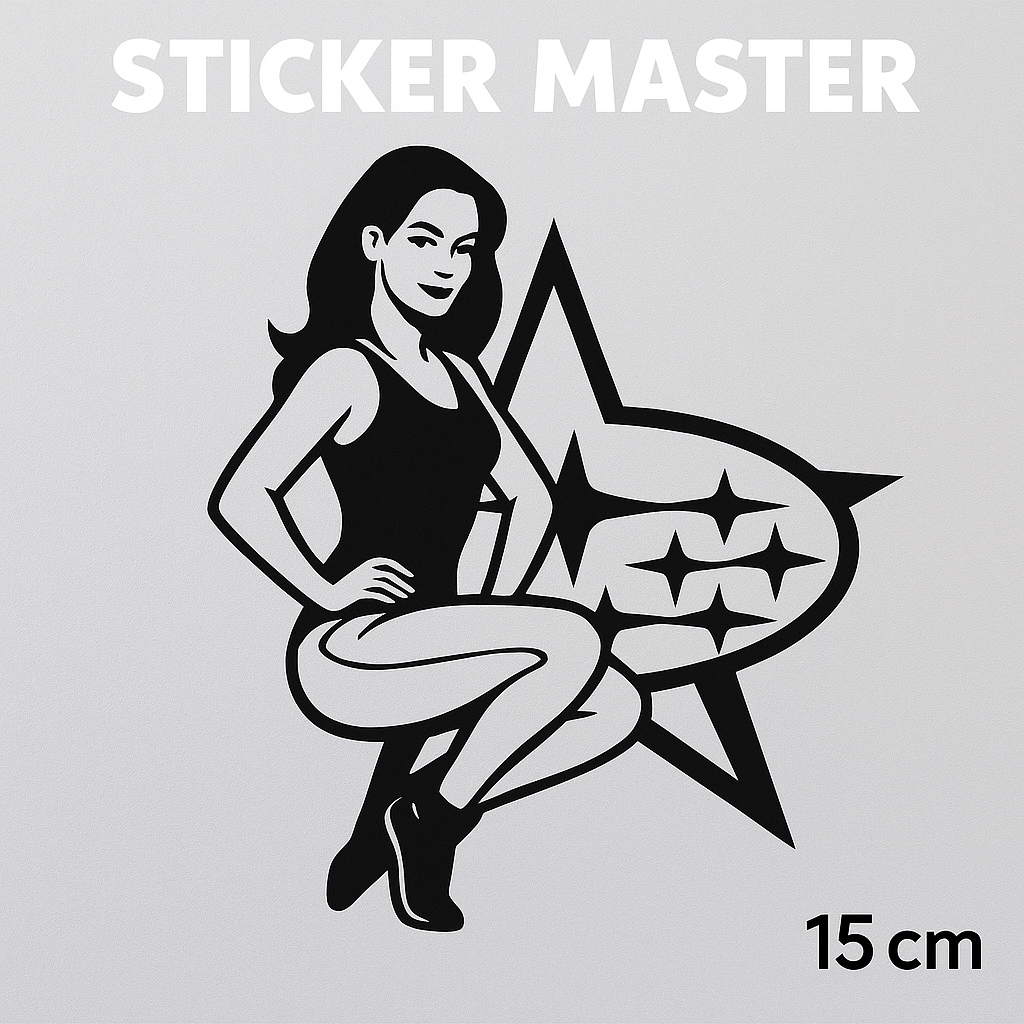 Sticker Master Güçlü Kadın & Subaru Temalı Sticker – Araba, Motor, Laptop İçin Dayanıklı Etiket 15 cm